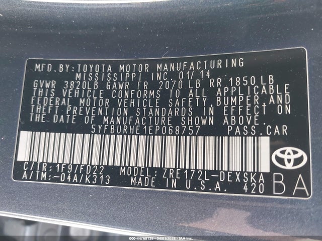 Toyota Corolla S Plus 2014 5YFBURHE1EP068757 Image 9