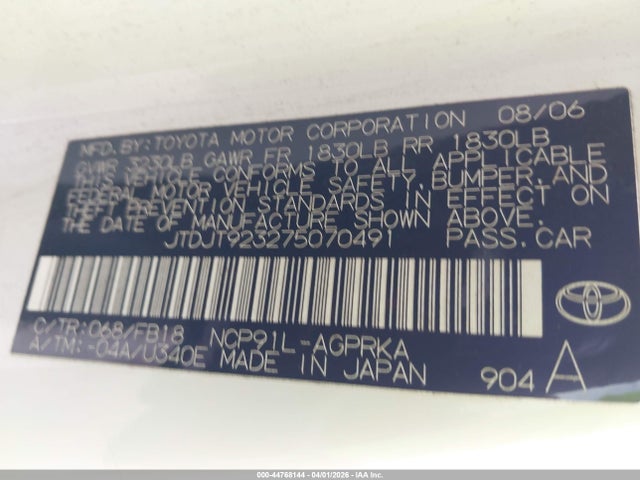 2007 TOYOTA YARIS JTDJT923275070491 Photo 8