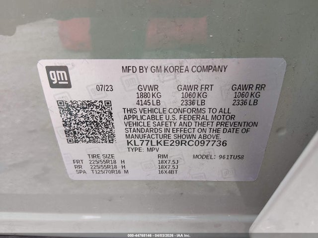 Продаж на аукціоні авто 2024 Chevrolet Trax Fwd Activ, vin: KL77LKE29RC097736, номер лоту: 44768146