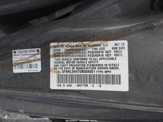 Aukcja sprzedaży 2013 Honda Odyssey Touring/touring Elite, vin: 5FNRL5H97DB084601, numer aukcji: 44768147