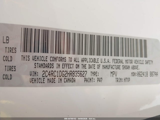 Продажа на аукционе авто 2017 Chrysler Pacifica Touring, vin: 2C4RC1DG2HR835627, номер лота: 44768152