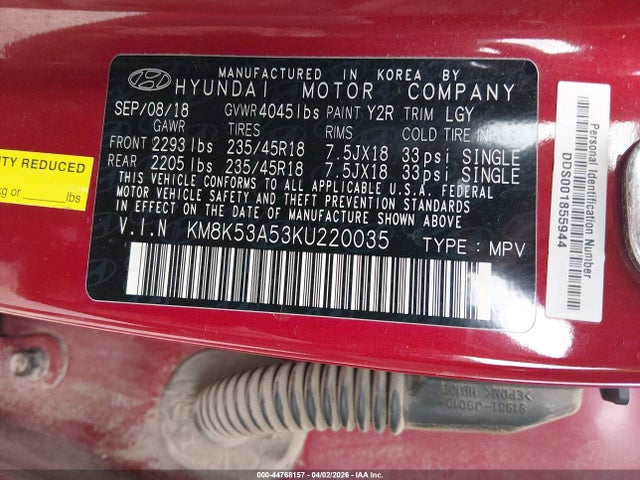2019 Hyundai Kona Ultimate მანქანა იყიდება აუქციონზე, vin: KM8K53A53KU220035, აუქციონის ნომერი: 44768157