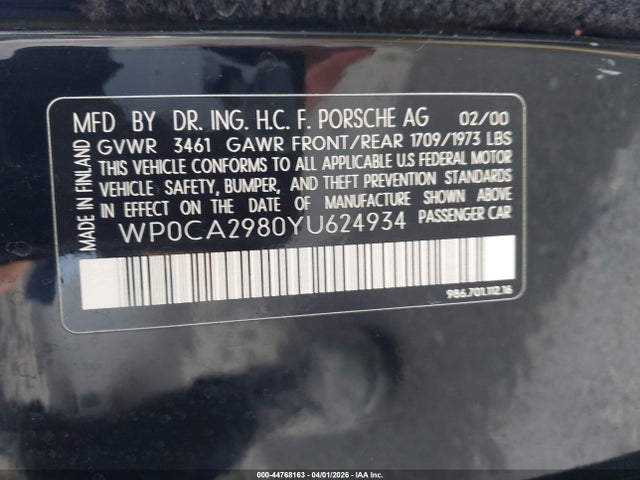 2000 PORSCHE BOXSTER WP0CA2980YU624934 Photo 8