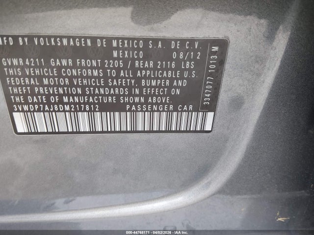 Продажа на аукционе авто 2013 Volkswagen Jetta 2.5l Se, vin: 3VWDP7AJ8DM217812, номер лота: 44768171