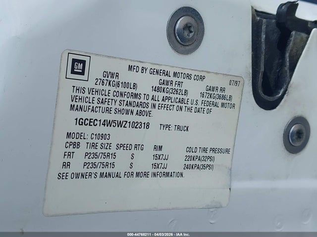 Продажа на аукционе авто 1998 Chevrolet C1500 Fleetside W/t, vin: 1GCEC14W5WZ102318, номер лота: 44768211