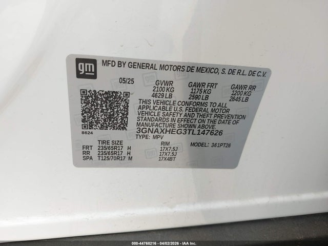 Продажа на аукционе авто 2026 Chevrolet Equinox Fwd Lt, vin: 3GNAXHEG3TL147626, номер лота: 44768216