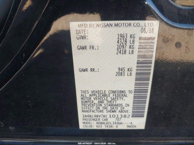 Nissan Altima 2.5 S 2019 1N4BL4BV7KC101382 Image 9
