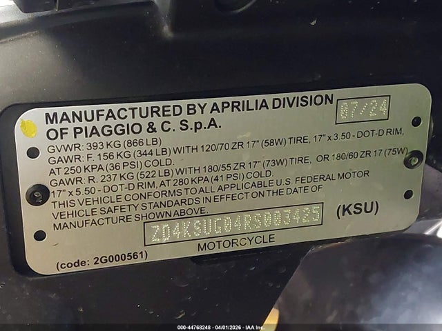 ZD4KSUG04RS003425 Aprilia Rs 660