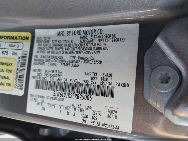 3LN6L2JK2ER825005 Lincoln MKZ