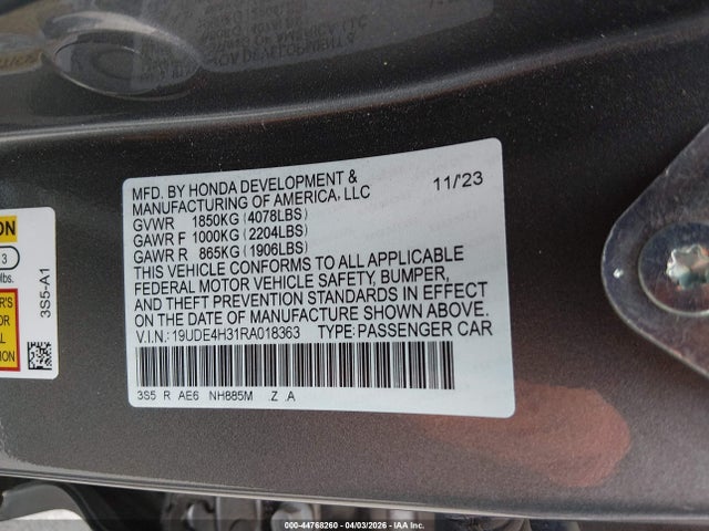 Продаж на аукціоні авто 2024 Acura Integra A-spec, vin: 19UDE4H31RA018363, номер лоту: 44768260