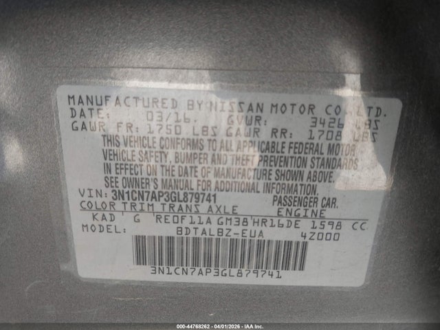 Nissan Versa 1.6 Sv 2016 3N1CN7AP3GL879741 Image 9