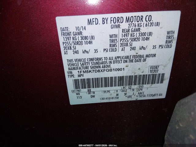 1FM5K7D8XFGB10901 Ford EXPLORER XLT