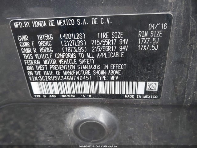 2016 HONDA HR-V 3CZRU5H34GM740451 Photo 8