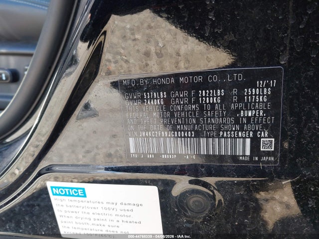 Aukcja sprzedaży 2018 Acura Rlx Sport Hybrid Advance Package, vin: JH4KC2F99JC000403, numer aukcji: 44768339