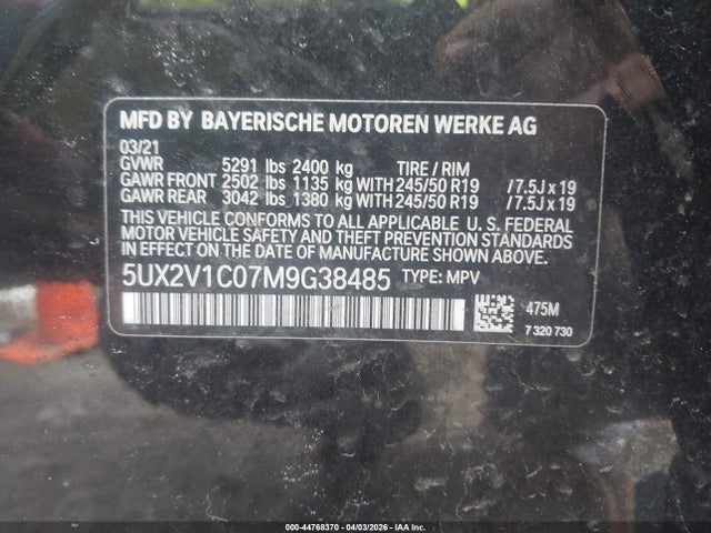 Aukcja sprzedaży 2021 Bmw X4 Xdrive30i, vin: 5UX2V1C07M9G38485, numer aukcji: 44768370
