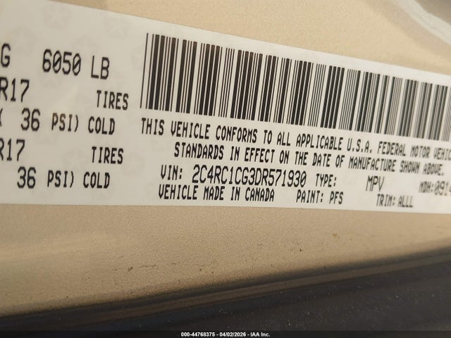 44768375 :رقم المزاد ، 2C4RC1CG3DR571930 vin ، 2013 Chrysler Town & Country Touring-l مزاد بيع
