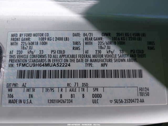 2021 FORD ESCAPE 1FMCU9H64MUA52224 Photo 8