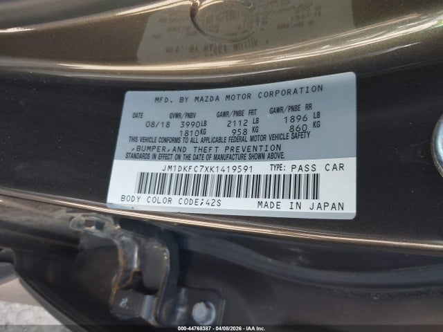 Продажа на аукционе авто 2019 Mazda Cx-3 Touring, vin: JM1DKFC7XK1419591, номер лота: 44768387