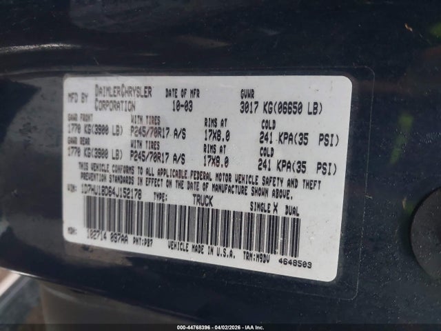 44768396 :رقم المزاد ، 1D7HU18D64J152178 vin ، 2004 Dodge Ram 1500 Slt/laramie مزاد بيع