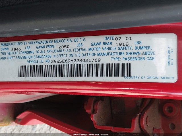Продажа на аукционе авто 2002 Volkswagen Jetta Gls 1.8l, vin: 3VWSE69M22M021769, номер лота: 44768404