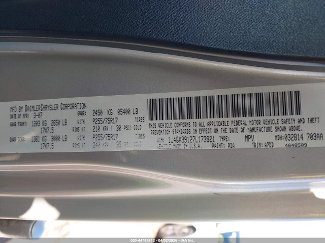 Продажа на аукционе авто 2007 Jeep Wrangler Unlimited X, vin: 1J4GA39127L173921, номер лота: 44768412