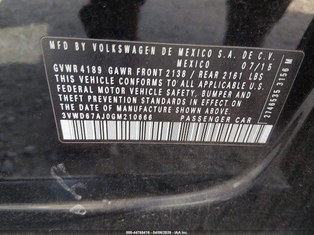 3VWD67AJ0GM210666 Volkswagen Jetta 1.4t Se