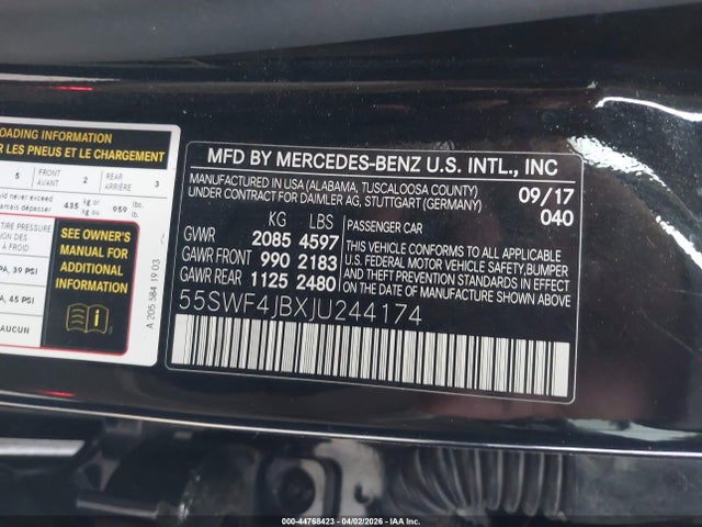 55SWF4JBXJU244174 Mercedes-Benz C 300