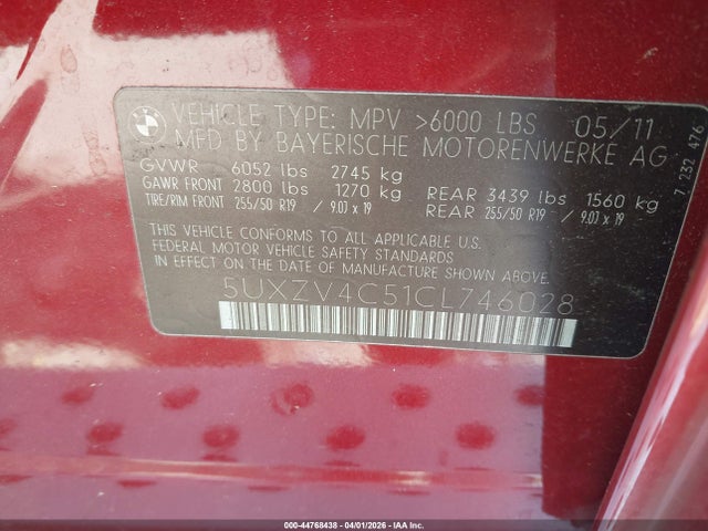 Продаж на аукціоні авто 2012 Bmw X5 Xdrive35i/xdrive35i Premium/xdrive35i Sport Activity, vin: 5UXZV4C51CL746028, номер лоту: 44768438
