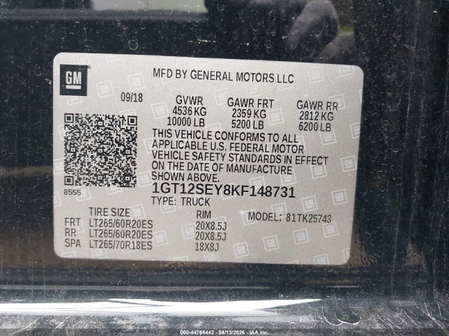2019 Gmc Sierra 2500hd Denali მანქანა იყიდება აუქციონზე, vin: 1GT12SEY8KF148731, აუქციონის ნომერი: 44768442
