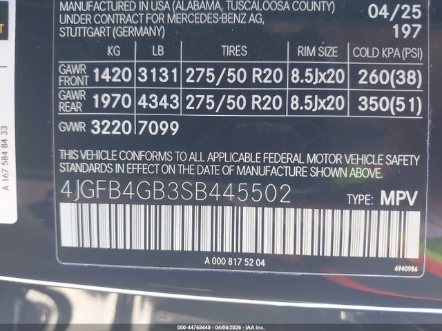 Продажа на аукционе авто 2025 Mercedes-benz Gle 450e 4matic, vin: 4JGFB4GB3SB445502, номер лота: 44768449
