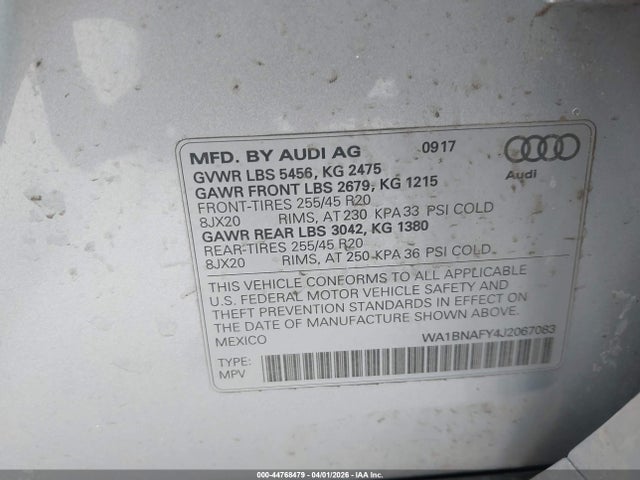 WA1BNAFY4J2067083 Audi Q5 2.0t Premium/2.0t Tech Premium