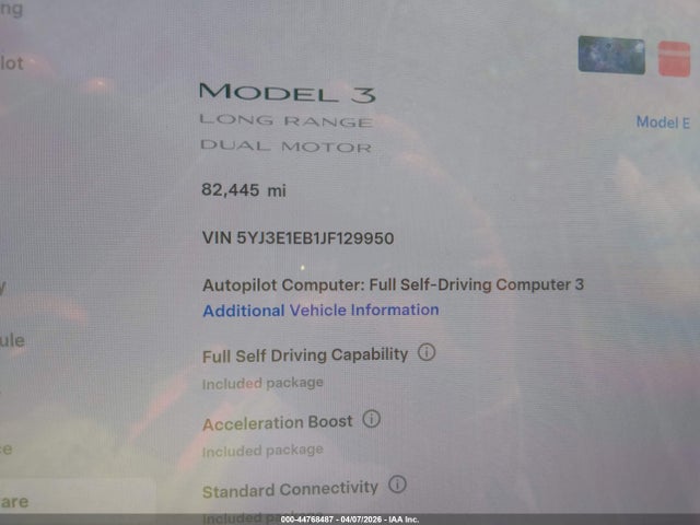 44768487 :رقم المزاد ، 5YJ3E1EB1JF129950 vin ، 2018 Tesla Model 3 Long Range/performance مزاد بيع