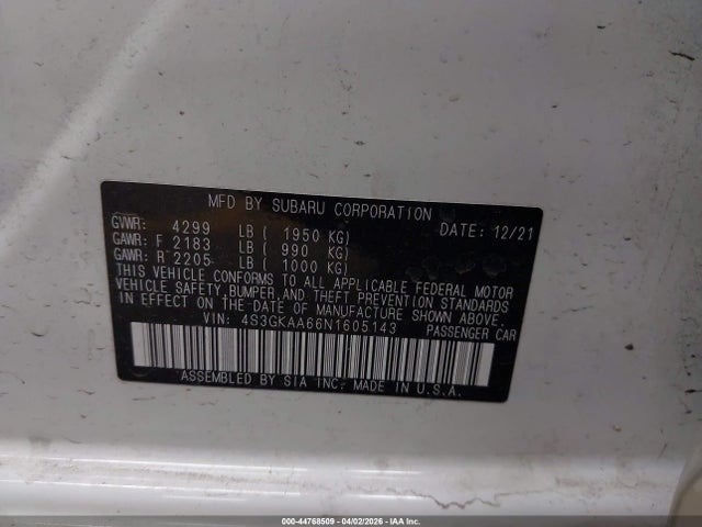 4S3GKAA66N1605143 Subaru Impreza Base