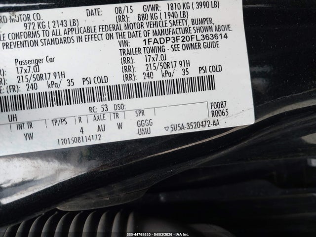 Продаж на аукціоні авто 2015 Ford Focus Se, vin: 1FADP3F20FL363614, номер лоту: 44768530
