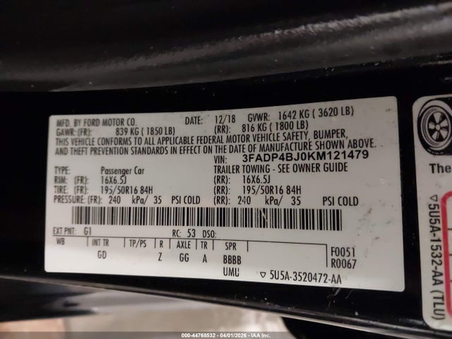 3FADP4BJ0KM121479 Ford FIESTA SE
