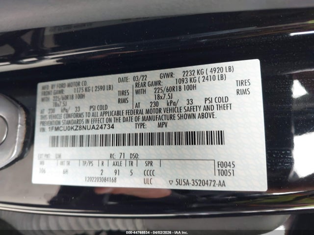 1FMCU0KZ8NUA24734 Ford Escape Sel Plug-in Hybrid