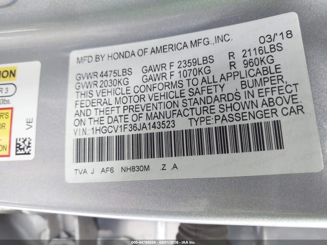 1HGCV1F36JA143523 Honda Accord Sport
