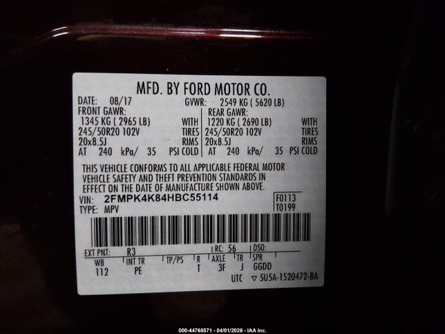 Ford Edge Titanium 2017 2FMPK4K84HBC55114 Image 9