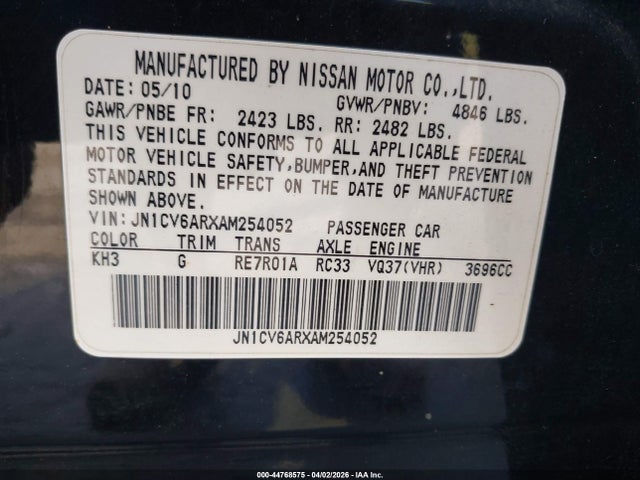 Aukcja sprzedaży 2010 Infiniti G37x, vin: JN1CV6ARXAM254052, numer aukcji: 44768575
