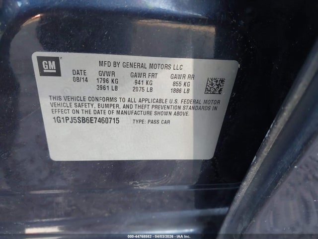 1G1PJ5SB6E7460715 Chevrolet Cruze Eco Manual