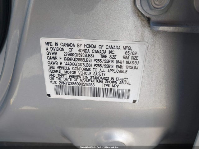 Aukcja sprzedaży 2009 Acura Mdx Technology Package, vin: 2HNYD28609H518933, numer aukcji: 44768592