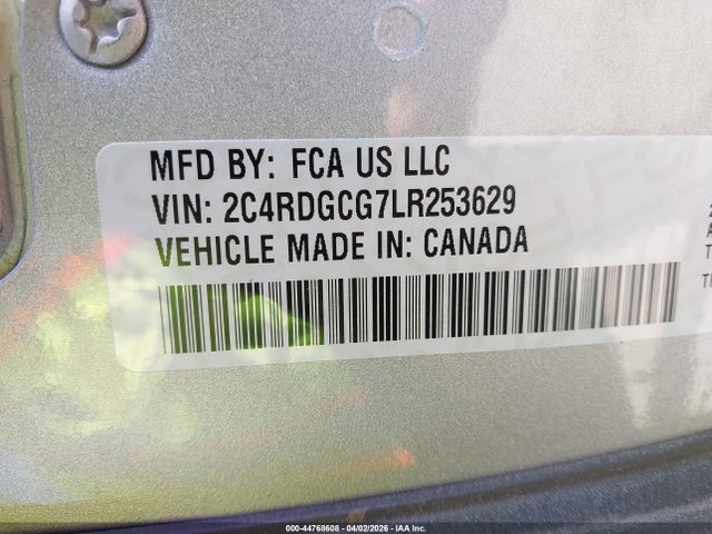 Продаж на аукціоні авто 2020 Dodge Grand Caravan Sxt, vin: 2C4RDGCG7LR253629, номер лоту: 44768608