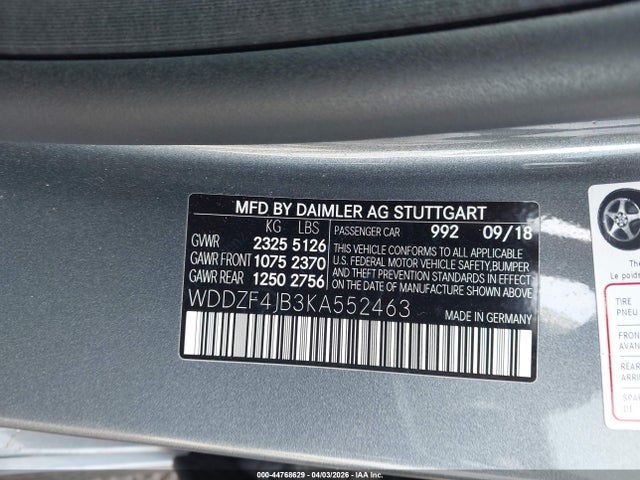 Auction sale of the 2019 Mercedes-benz E 300, vin: WDDZF4JB3KA552463, lot number: 44768629