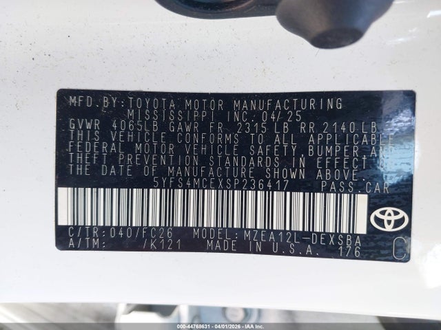 5YFS4MCEXSP236417 Toyota COROLLA SE