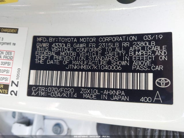 JTNKHMBX7K1040006 Toyota C-HR LE