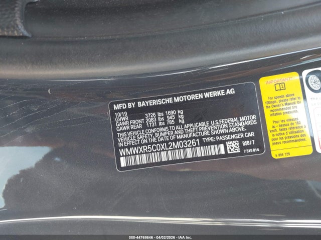 Aukcja sprzedaży 2020 Mini Hardtop Cooper S, vin: WMWXR5C0XL2M03261, numer aukcji: 44768646