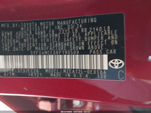 5YFS4MCE0RP190509 Toyota COROLLA SE