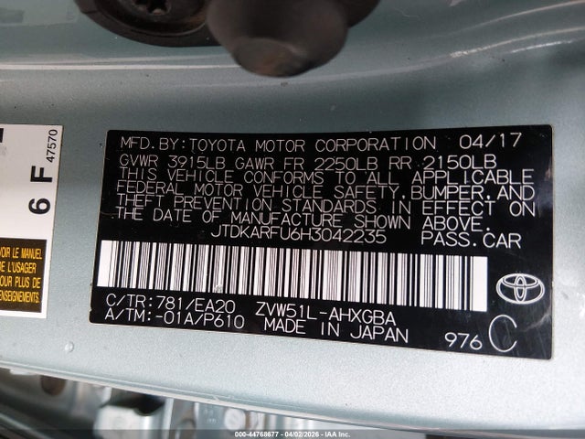 2017 TOYOTA PRIUS JTDKARFU6H3042235 Photo 8