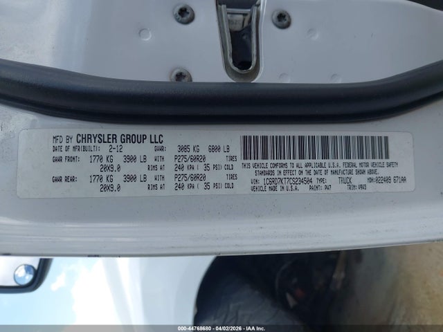 2012 Ram 1500 St მანქანა იყიდება აუქციონზე, vin: 1C6RD7KT7CS234504, აუქციონის ნომერი: 44768680