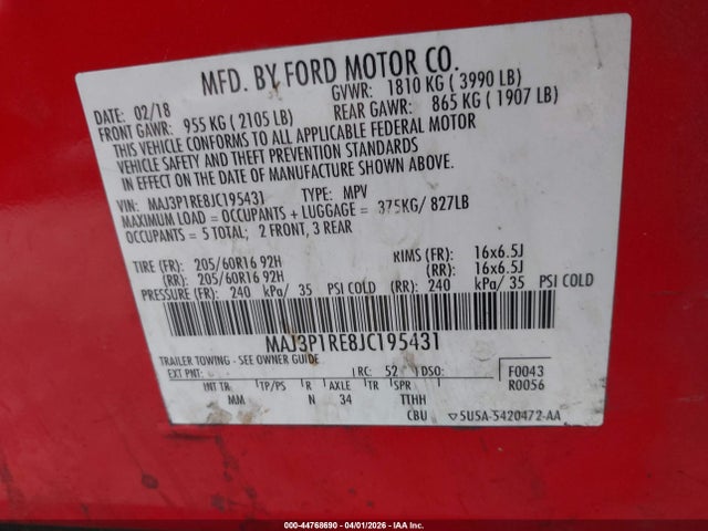 2018 FORD ECOSPORT MAJ3P1RE8JC195431 Photo 8